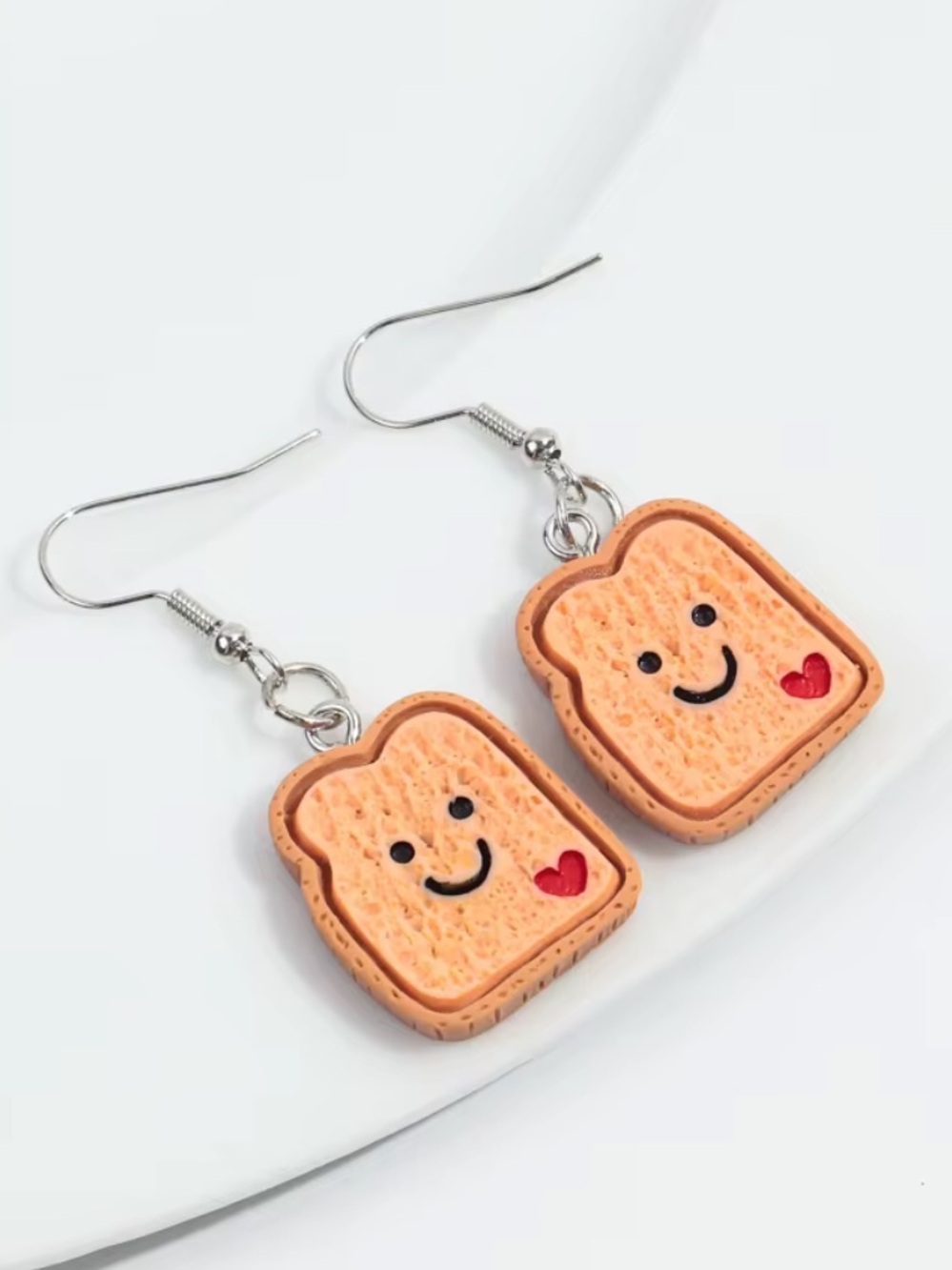 Toast Earrings Cute Face Food Jewelry Fun Set